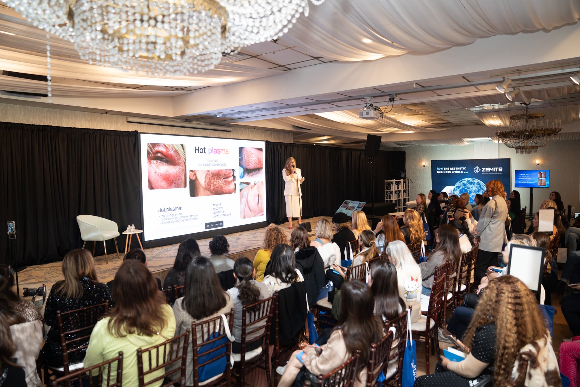 A live Zemits presentation with providers gathered for treatment-room education